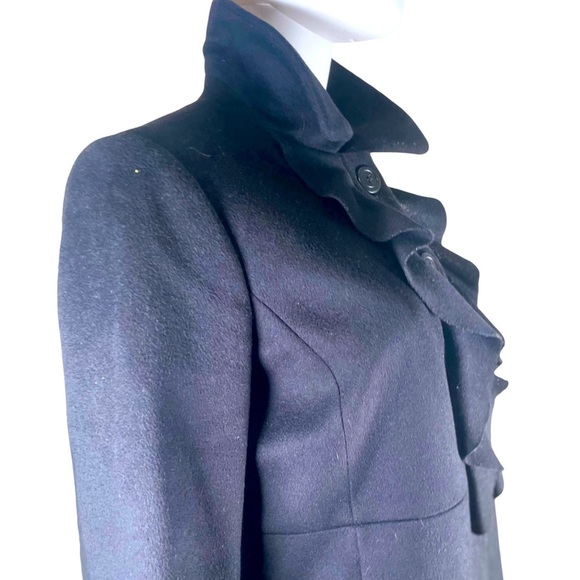 J. Crew Black 100% Wool Ruffle Button Front Winter Coat Sz 8 Jacket Peacoat boho - Picture 4 of 16
